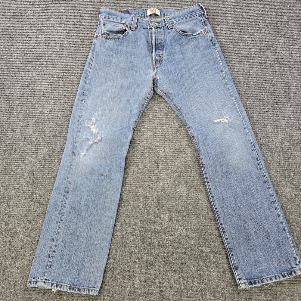Levi's 501 Jeans Mens 32x30 Light Wash Distressed Y2K Grunge Button Fly